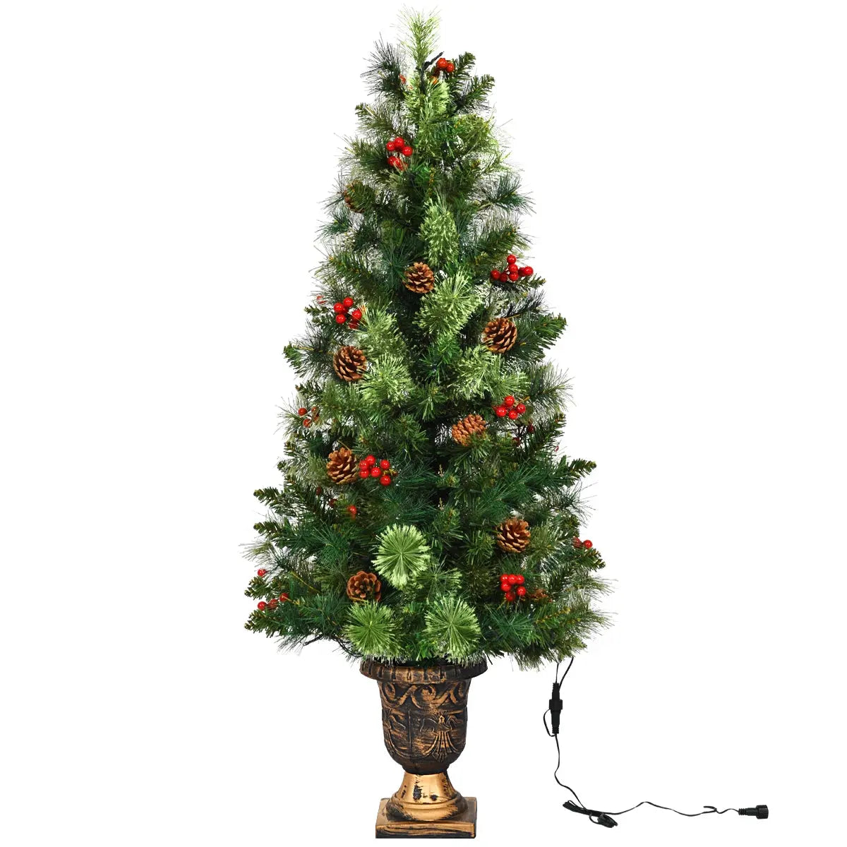 LED Christmas Tree with Red Berries Pine Cones