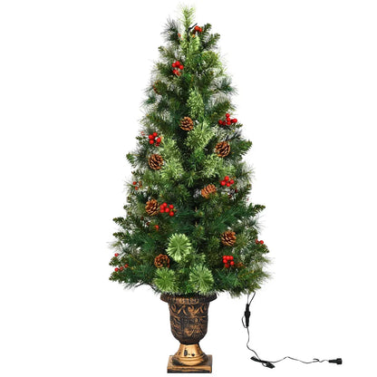 LED Christmas Tree with Red Berries Pine Cones