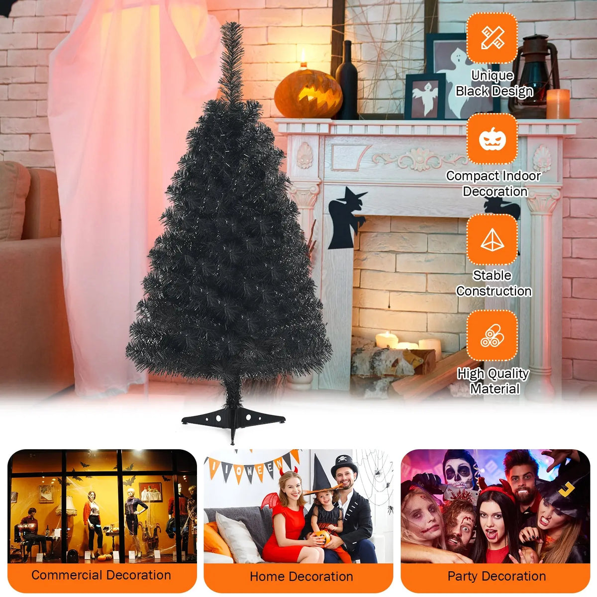 36 Inch Unlit Artificial Christmas Mini Tree with Plastic Stand-Green