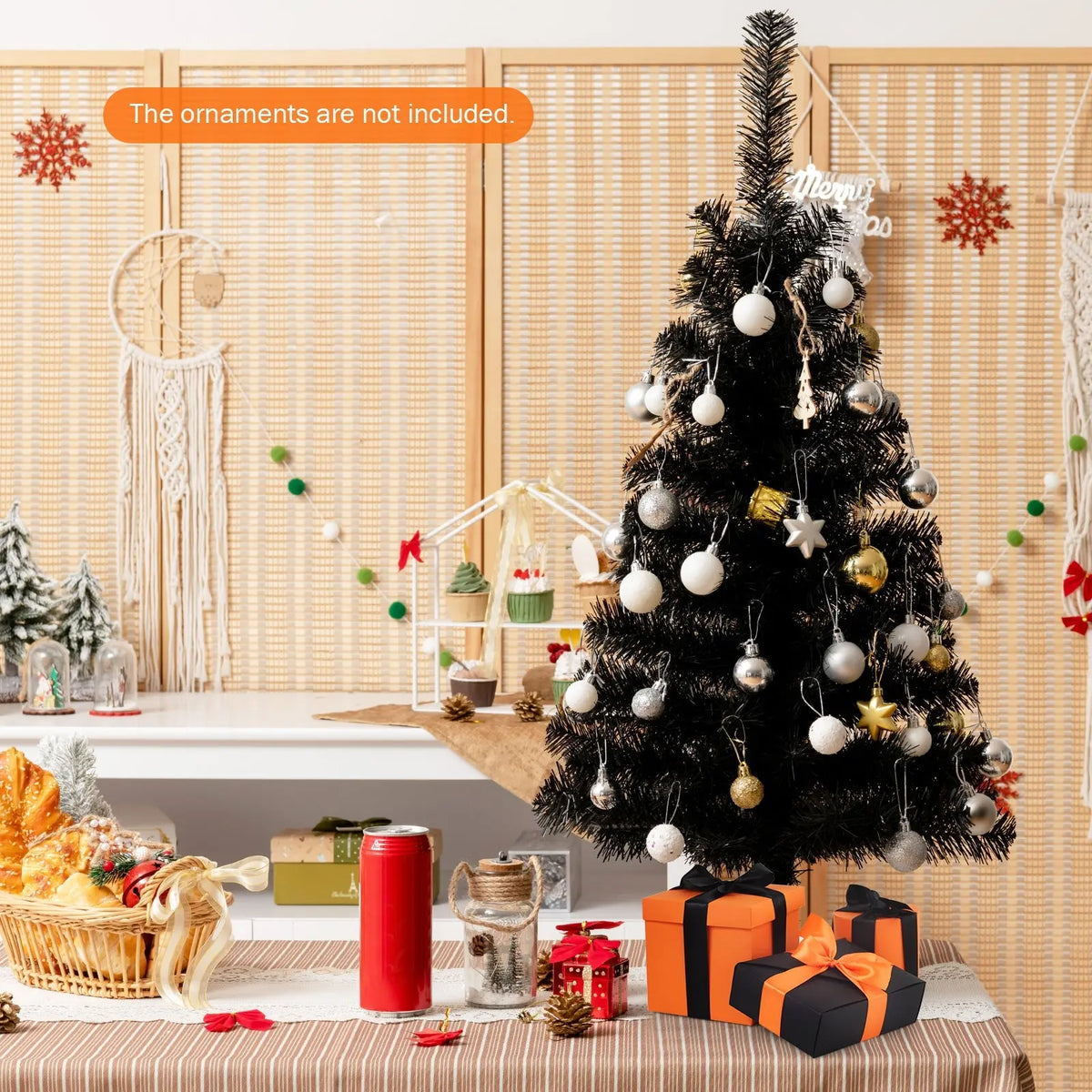 36 Inch Unlit Artificial Christmas Mini Tree with Plastic Stand-Green