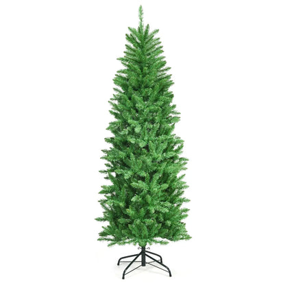 6 Feet PVC Hinged Pre-lit Artificial Fir Pencil Christmas Tree with 150 Lights