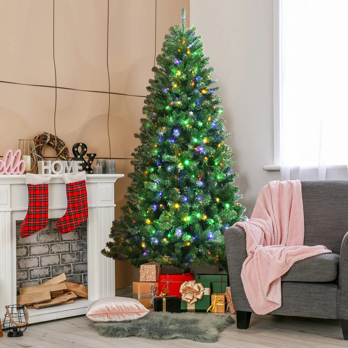 Artificial Hinged Christmas Tree with Remote-controlled Color-changing LED Lights