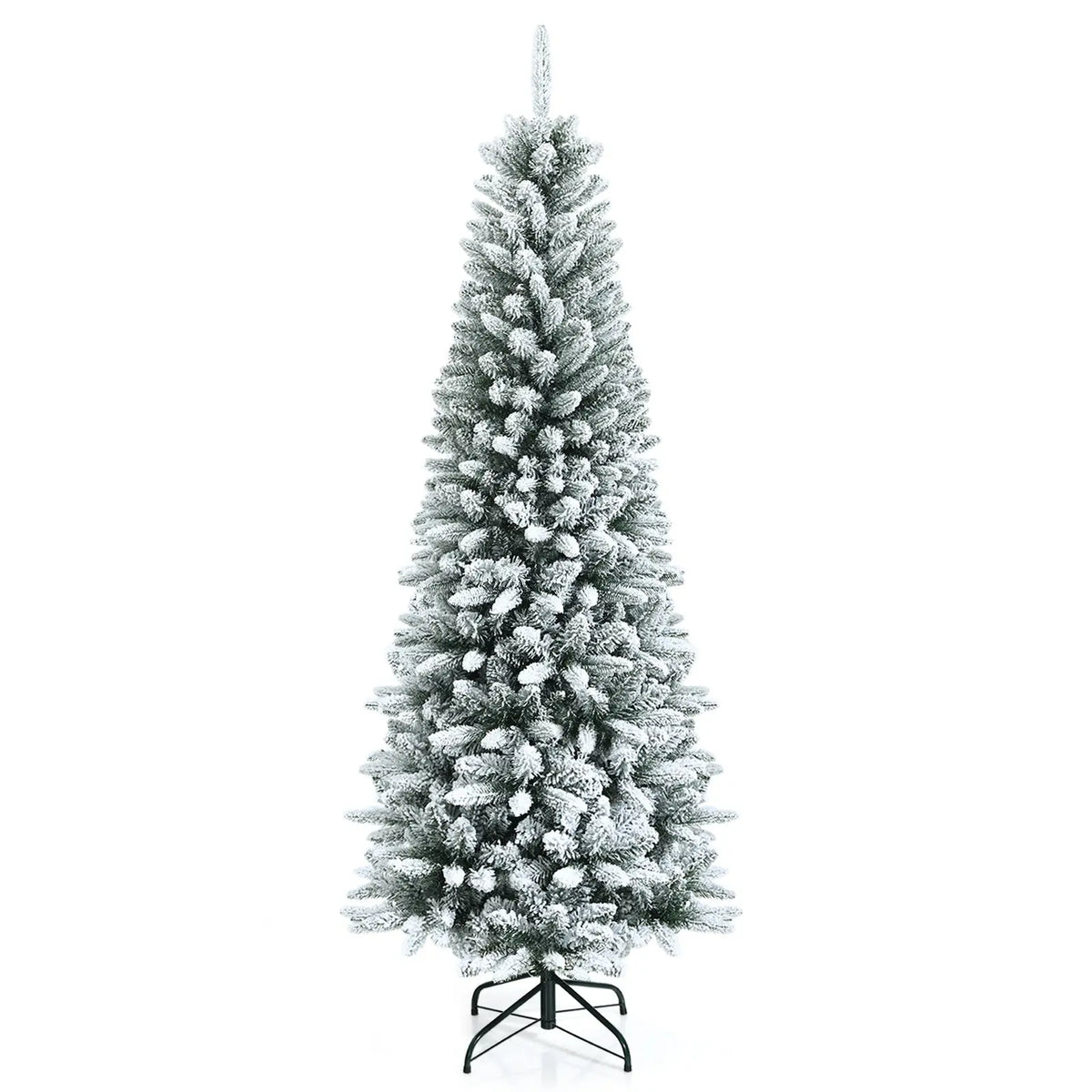 Snow-Flocked Hinged Artificial Christmas Pencil Tree with Mixed Tips