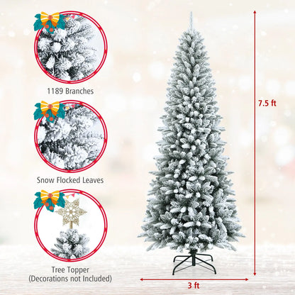 Snow-Flocked Hinged Artificial Christmas Pencil Tree with Mixed Tips
