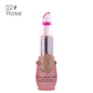 Color-changing flower lip gloss, rose shade tube with purple flower tip and pink base