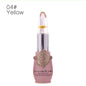Yellow flower color-changing lip gloss in clear tube with pink base