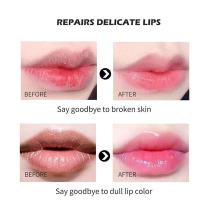 Color-changing flower lip gloss lip swatches showing before and after in pink