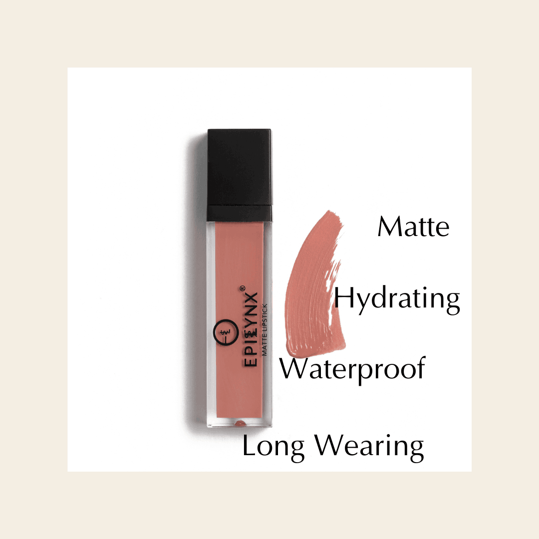 Peach nude long-wearing matte liquid lipstick tube with swatch