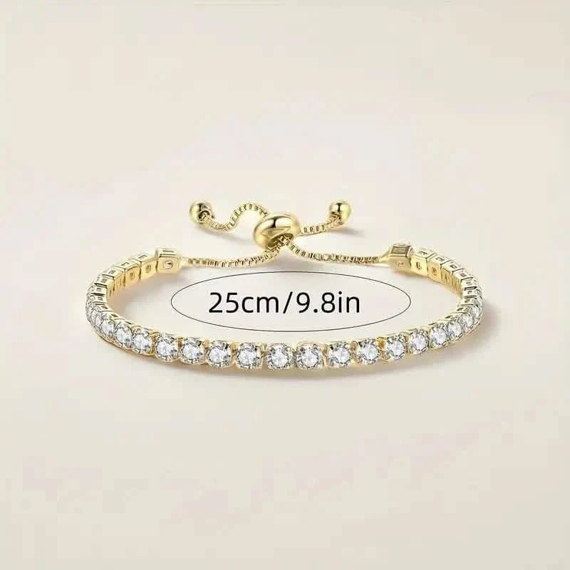 Copper Base with Plated Finish Synthetic Cubic Zirconia Inlay Adjustable Tennis Bracelet for Women - Cartsfy Inc.