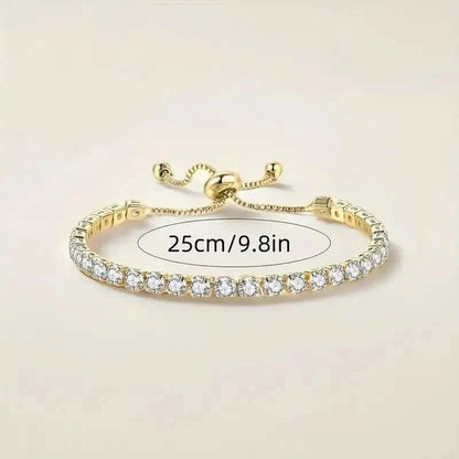 Copper Base with Plated Finish Synthetic Cubic Zirconia Inlay Adjustable Tennis Bracelet for Women - Cartsfy Inc.