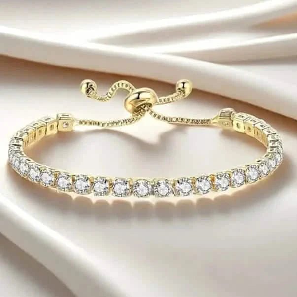Copper Base with Plated Finish Synthetic Cubic Zirconia Inlay Adjustable Tennis Bracelet for Women - Cartsfy Inc.