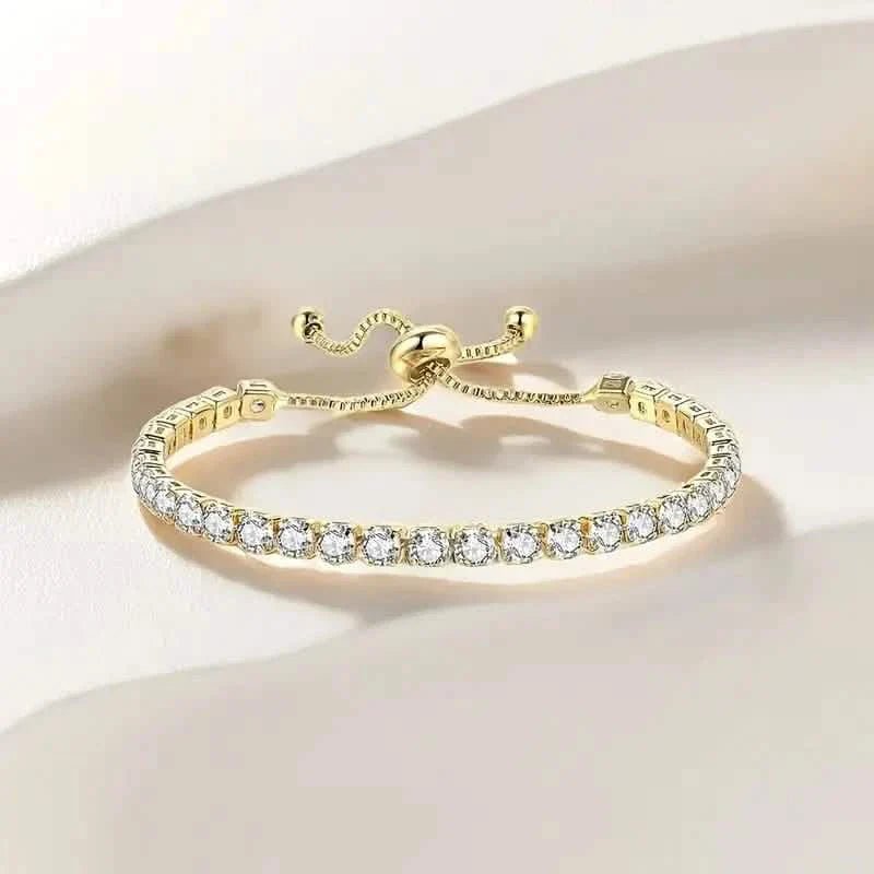 Copper Base with Plated Finish Synthetic Cubic Zirconia Inlay Adjustable Tennis Bracelet for Women - Cartsfy Inc.