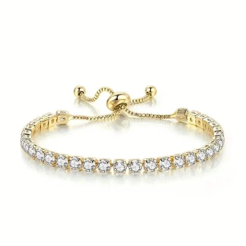 Copper Base with Plated Finish Synthetic Cubic Zirconia Inlay Adjustable Tennis Bracelet for Women - Cartsfy Inc.