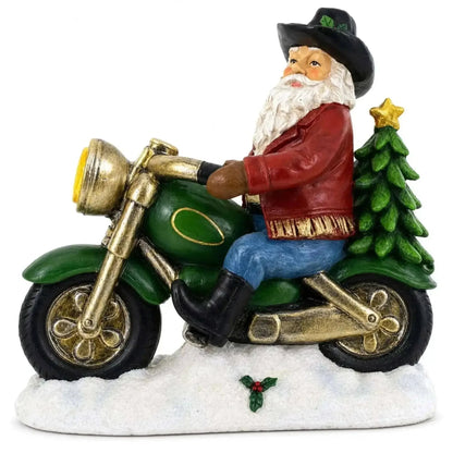 Cowboy Santa Riding Motorcycle LED Figurine - 8.5" Resin Christmas Decor Cartsfy Inc.