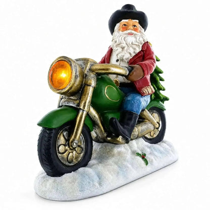 Cowboy Santa Riding Motorcycle LED Figurine - 8.5" Resin Christmas Decor Cartsfy Inc.