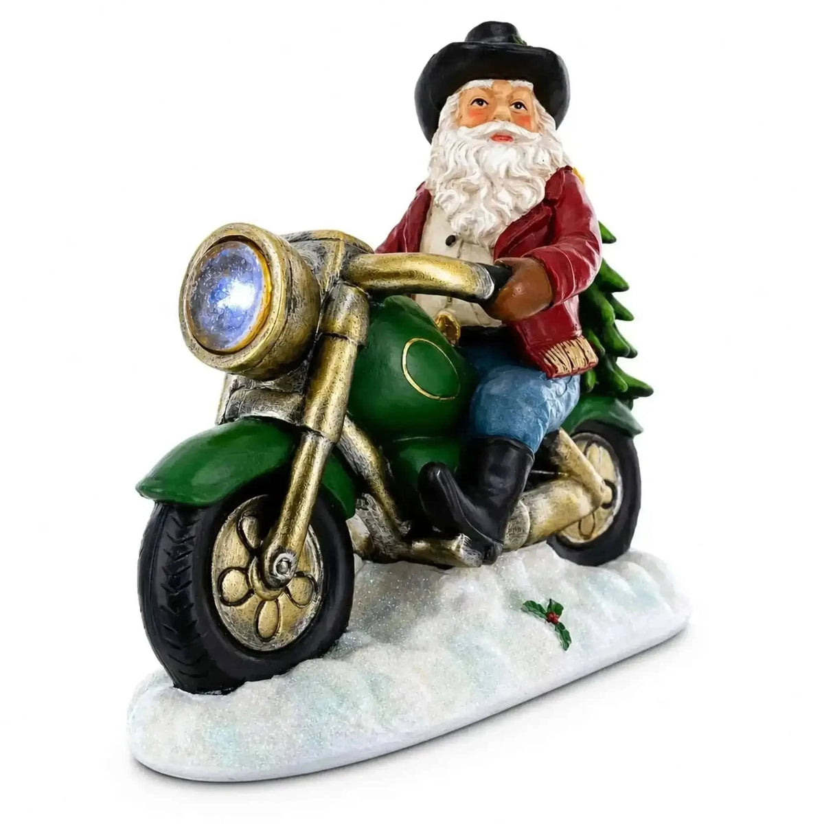 Cowboy Santa Riding Motorcycle LED Figurine - 8.5" Resin Christmas Decor Cartsfy Inc.