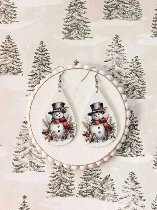 Cozy Snowman Christmas Teardrop Earrings Cartsfy Inc.