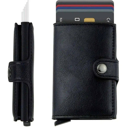Credit Card Holder RFID Blocking Genuine Leather Vintage Aluminum Business Wallet DailySale Brown Burgundy Coffee Brown-Burgundy-Coffee-Black-Royal Blue-