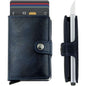 Royal blue genuine leather card holder with snap strap and metal credit card clip