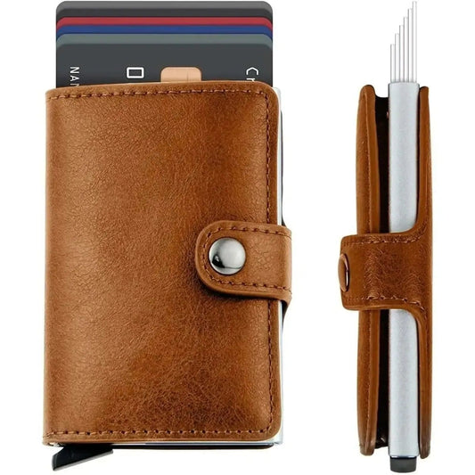Credit Card Holder RFID Blocking Genuine Leather Vintage Aluminum Business Wallet DailySale Brown Burgundy Coffee Brown-Burgundy-Coffee-Black-Royal Blue-
