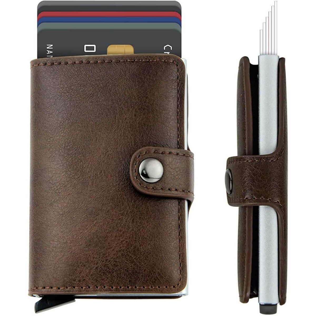 Credit Card Holder RFID Blocking Genuine Leather Vintage Aluminum Business Wallet - Cartsfy Inc.