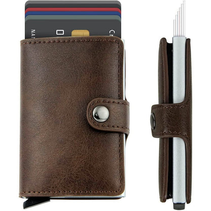 Credit Card Holder RFID Blocking Genuine Leather Vintage Aluminum Business Wallet - Cartsfy Inc.