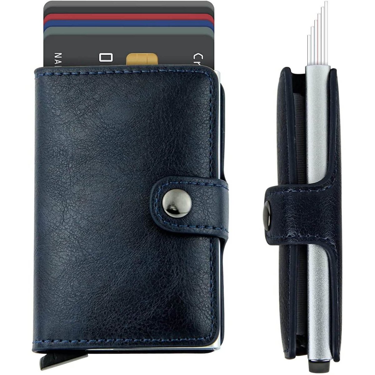 Credit Card Holder RFID Blocking Genuine Leather Vintage Aluminum Business Wallet - Cartsfy Inc.