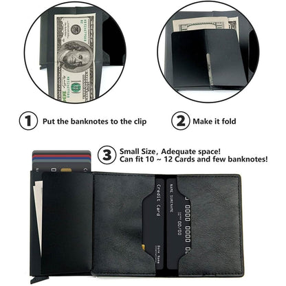Credit Card Holder RFID Blocking Genuine Leather Vintage Aluminum Business Wallet - Cartsfy Inc.