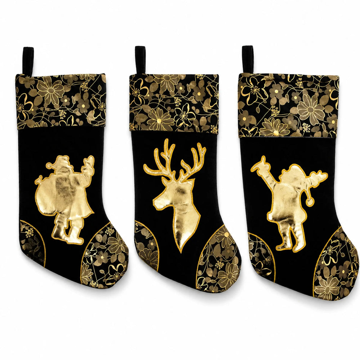 Set of 3 Felt Santa, Reindeer Christmas Stockings 16 Inches