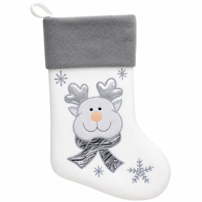 Set of 3 Gold and Silver, on White Felt Santa, Reindeer Christmas Stockings 15 Inches