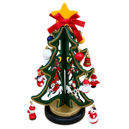 Delightful Wooden Tabletop Christmas Tree with Santa and Miniature Ornaments 6.5 Inches Tall BestPysanky Default Title Default Title-