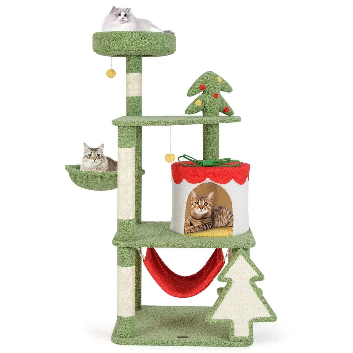 Cute Christmas Cat Tree with Sisal Scratching Posts and Gift Box Shaped Condo-Green Cartsfy Inc.