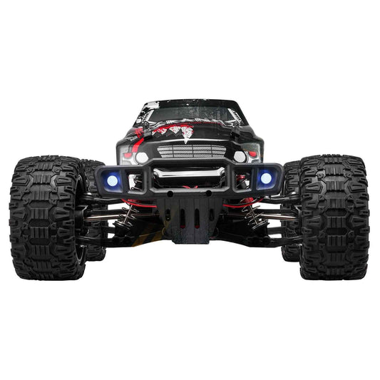 1:10 scale 4WD off-road RC truck with big tread tires and blue LED headlights