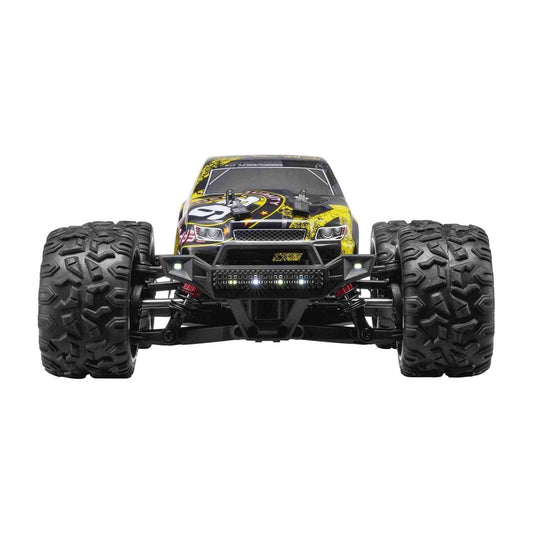 1:18 all-terrain 4WD remote control truck, black with yellow graphics, LED light bar