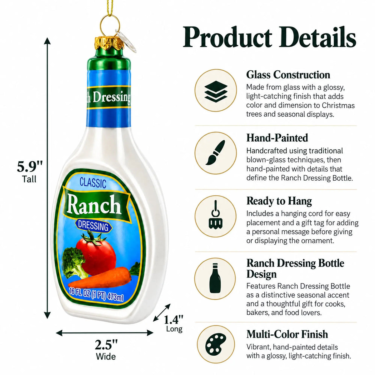 Ranch Dressing Bottle Glass Christmas Ornament