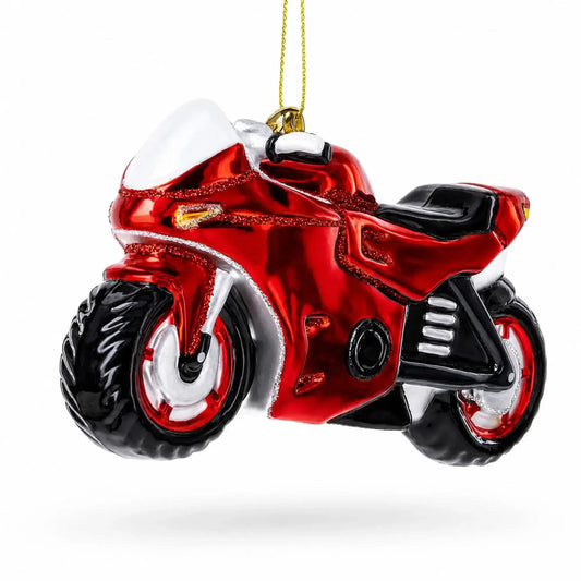 Red Racing Motorcycle Glass Christmas Ornament BestPysanky Default Title Default Title-