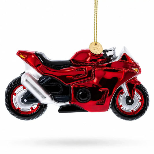 Red Racing Motorcycle Glass Christmas Ornament BestPysanky Default Title Default Title-