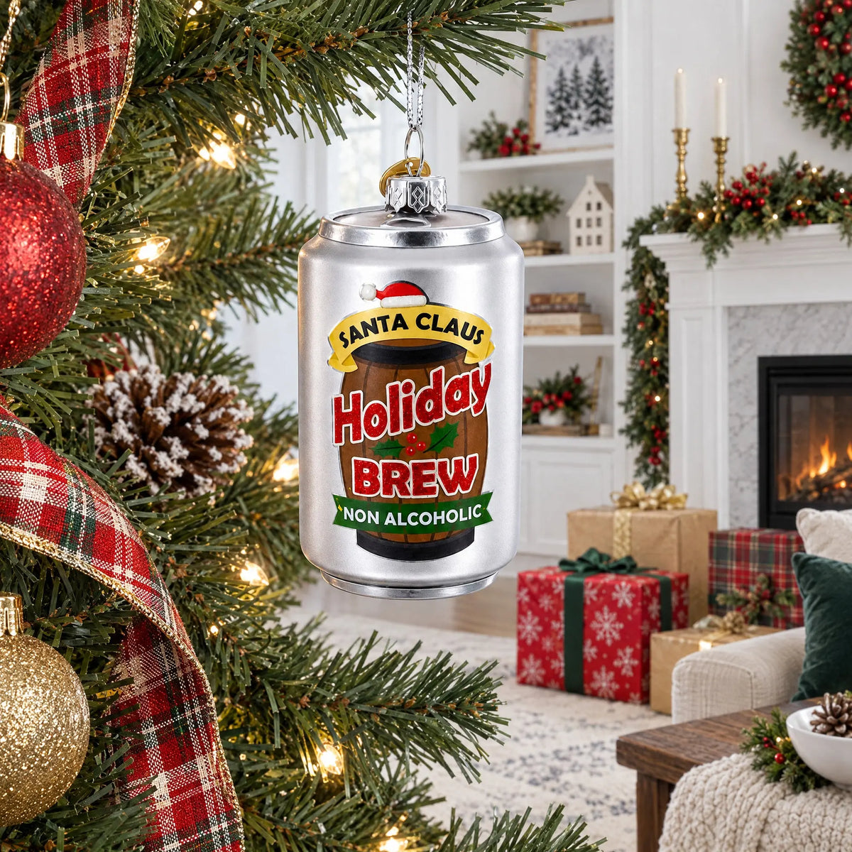 Holiday Non-Alcoholic Beer Brew Can Glass Christmas Ornament