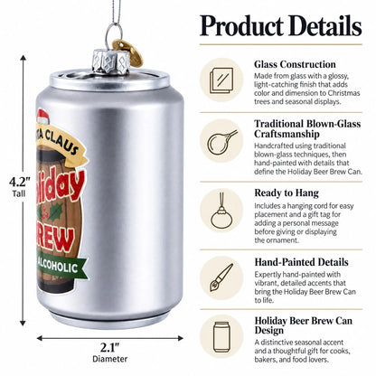 Holiday Non-Alcoholic Beer Brew Can Glass Christmas Ornament