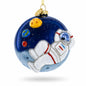 Astronaut Floating in Outer Space Glass Christmas Ornament