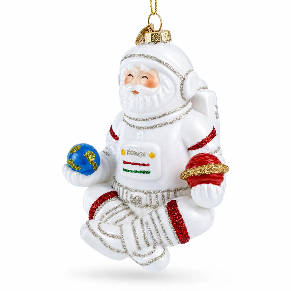 Santa Astronaut Glass Christmas Ornament