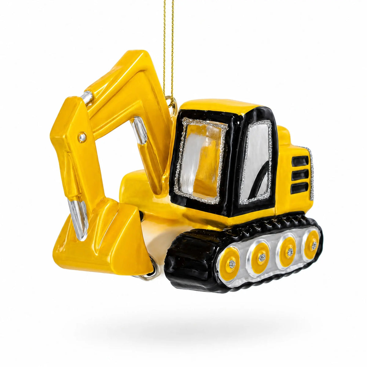 Excavator Construction Vehicle with Working Arm Glass Christmas Ornament