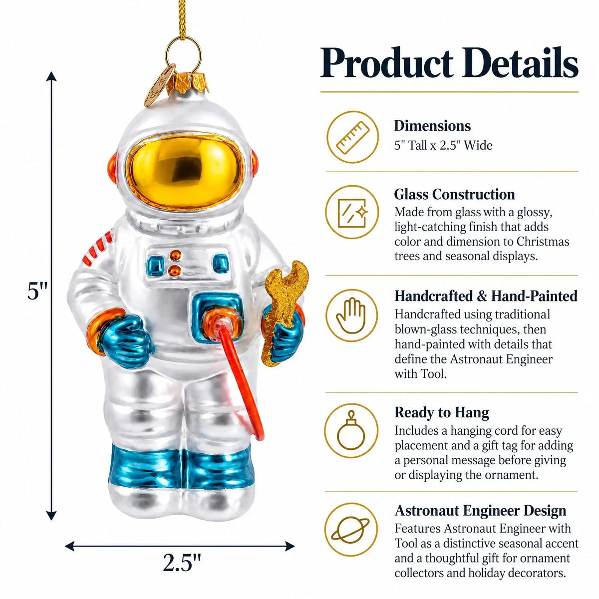 Astronaut Engineer with Tool Glass Christmas Ornament