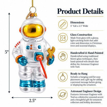 Astronaut Engineer with Tool Glass Christmas Ornament