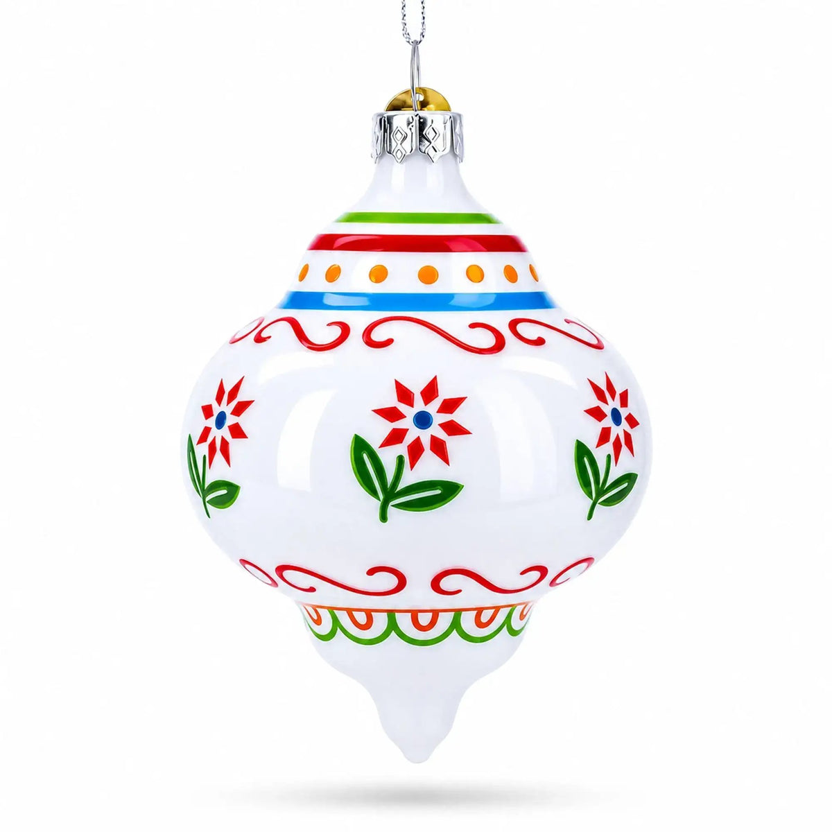 Finial with Floral Pattern Glass Christmas Ornament