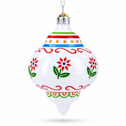 Finial with Floral Pattern Glass Christmas Ornament