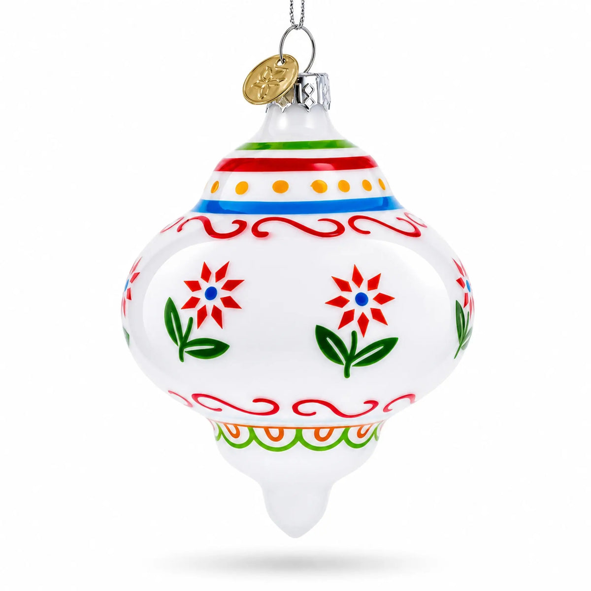Finial with Floral Pattern Glass Christmas Ornament