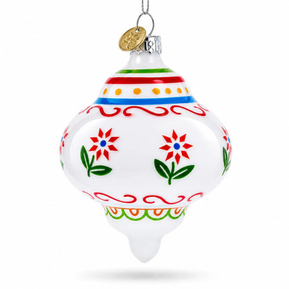 Finial with Floral Pattern Glass Christmas Ornament