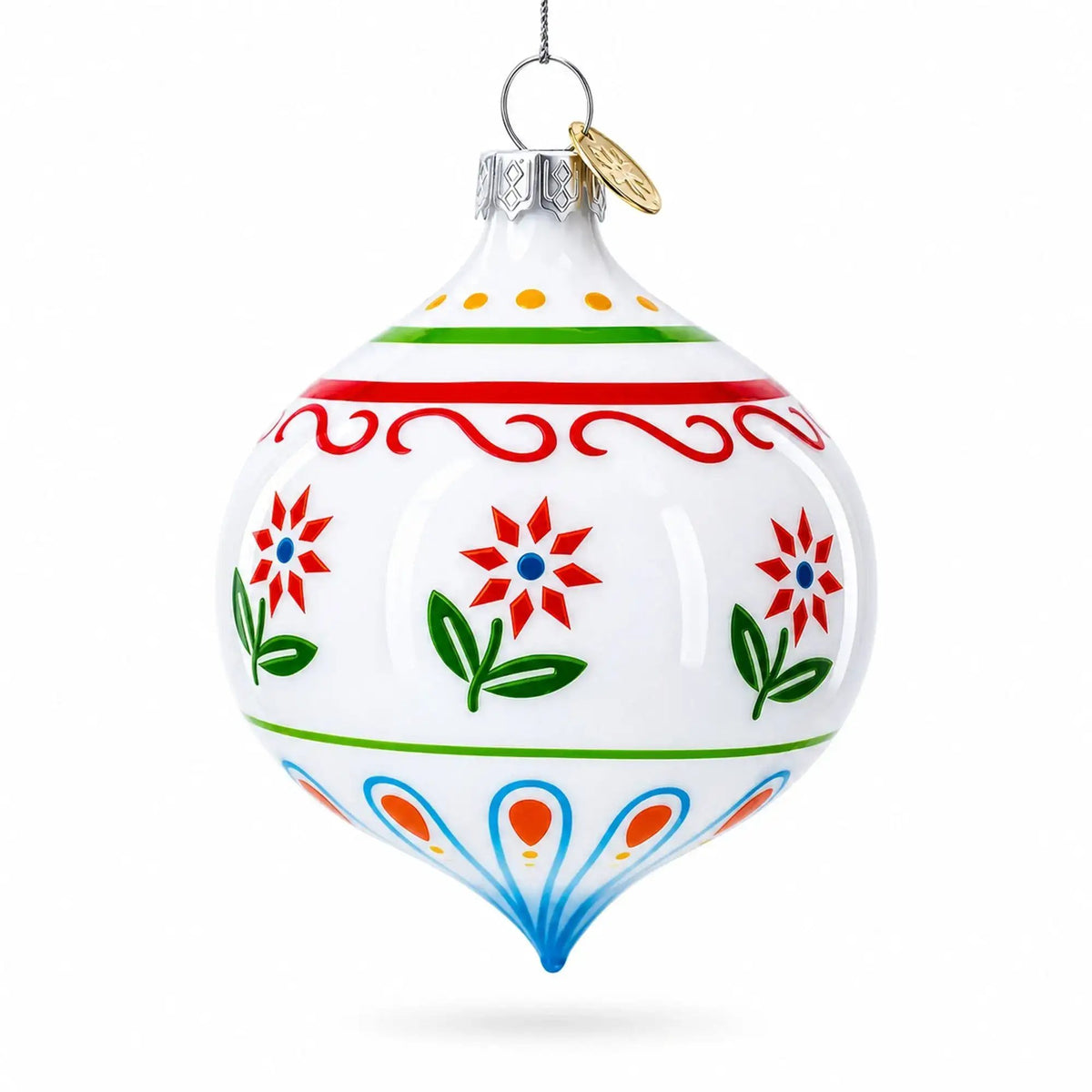 Floral Finial Drop Glass Christmas Ornament