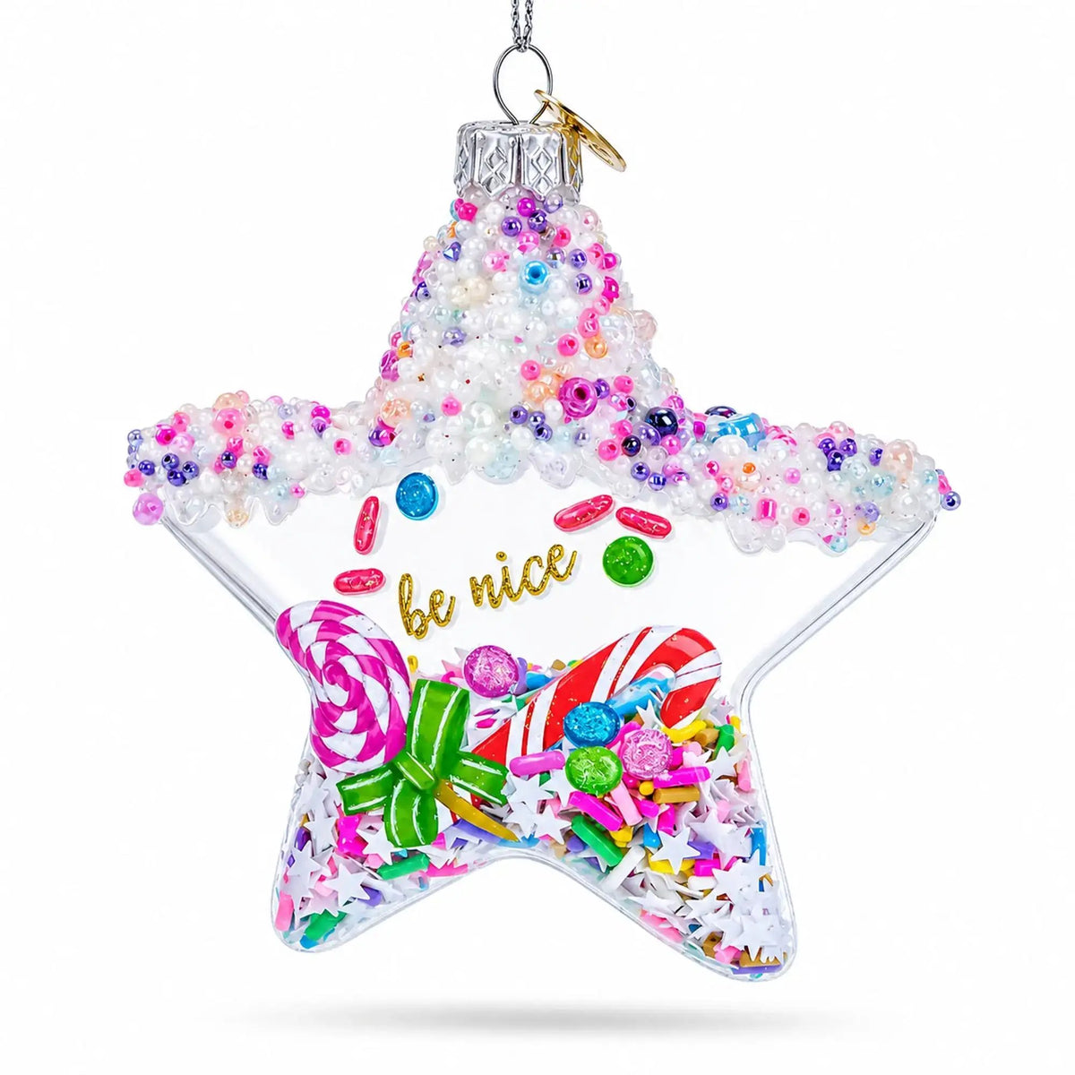 Sugar Star with Shakable Sprinkles Glass Christmas Ornament